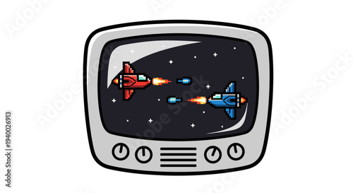 Retro Television with Space Battle Scene