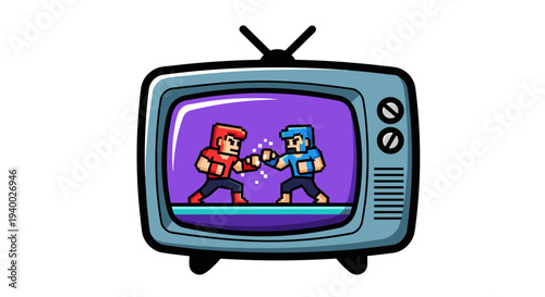 Retro Television Set Displaying Video Game Characters