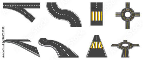 Asphalt road set with perspective view