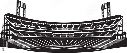 Illustration of a large stadium with seating and lights