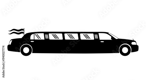Elegant Black Limousine vector illustration with waving flag symbolizing luxury and VIP transport