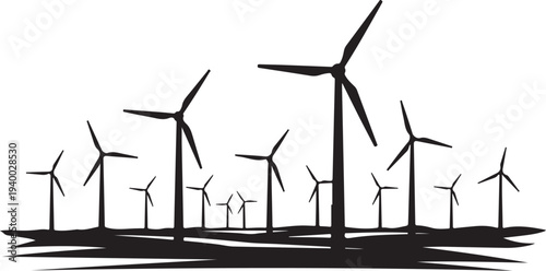 Wind Turbines Generating Clean Renewable Energy Silhouette Illustration