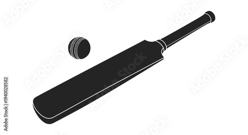A striking black silhouette depicts a cricket bat and ball floating in empty space showcasing the sport s essence silhouette