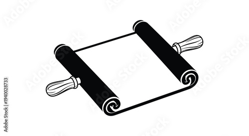 A stark black and white illustration depicts a classic rolling pin perfect for baking as a silhouette high quality professional