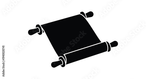 A stark black silhouette of an ancient scroll unfurled and displaying a classic historical aesthetic silhouette high quality