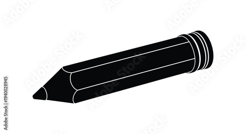 A stark black silhouette of a classic pencil with a prominent eraser presented on a clean white background silhouette