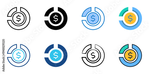 Financial ratio icons set multiple style collection. Editable stroke 
