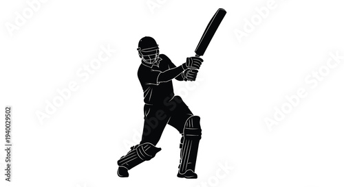A dynamic black silhouette depicts a cricket player in full swing poised to hit the ball with power and precision silhouette