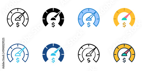 Credit score icons set multiple style collection. Editable stroke 
