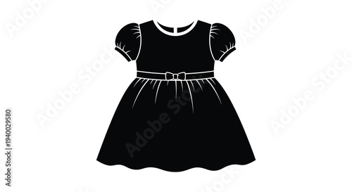 A striking black silhouette of a vintage style dress with puffed sleeves and a defined waistline silhouette high quality