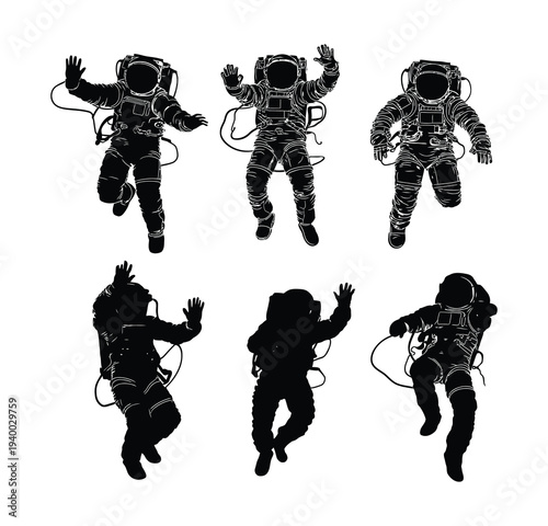 Astronaut Silhouettes Space Exploration Vector Set