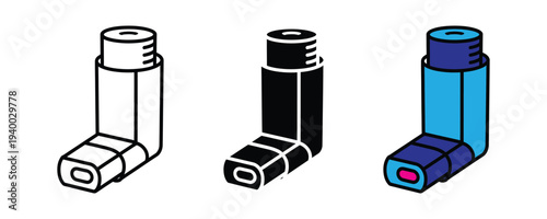 Medical inhaler icon set. Asthma and respiratory healthcare symbol. Vector Illustration.