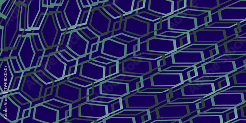 PrintBlue Hexagon Pattern. Abstract Medical Chemical Tech Background. Hexagonal Pattern for Hi-Tech Science Design. Cyber Hexagon 3D Grid Sci-Fi Game Backdrop. Vector Illustration.