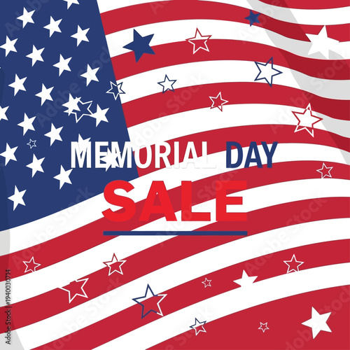 Vibrant patriotic themed promotion for a significant national observance sale, featuring the iconic American flag with dynamic star elements and bold text, perfect for commercial advertising