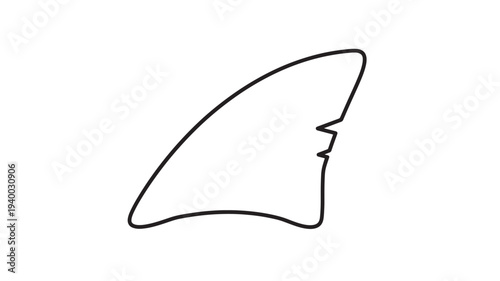 Shark fin simple outline drawing with bold black lines on a white background, conveying marine life and aquatic danger.