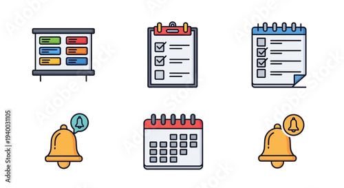 Colorful notification icons and calendars.