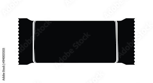 A simple flat illustration of a rectangular chocolate bar with wrapper details presented as a silhouette high quality
