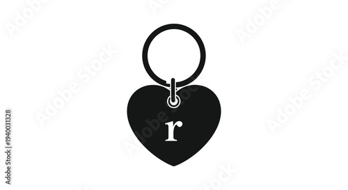 A minimalist depiction of a heart shaped keychain with a ring presented as a striking black silhouette high quality