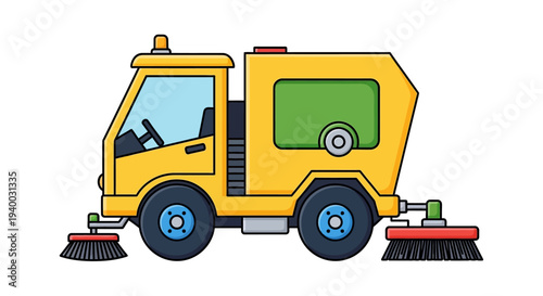 Yellow Street Sweeper Truck Vehicle.
