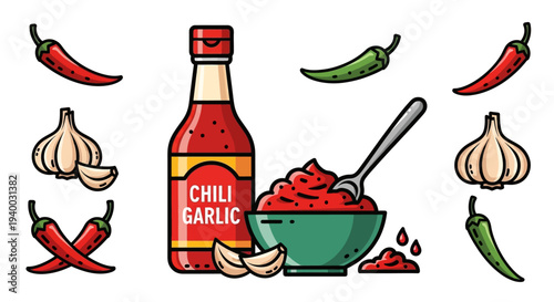 Chili Garlic Sauce Bottle Illustration.