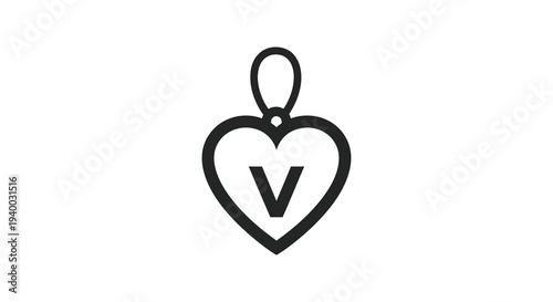 A minimalist black outline of a heart shaped pendant with a v shaped design inside a striking silhouette high quality