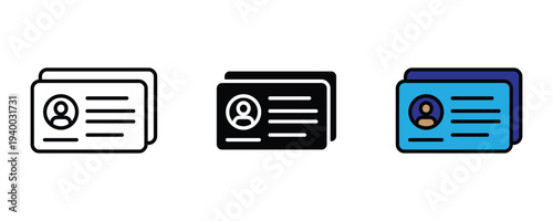 Personal identification and membership card icon set. Identity document with user profile symbol. Vector Illustration.