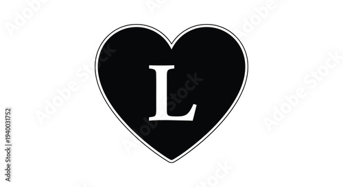 A striking black heart shape contains the letter l creating a bold and simple graphic silhouette high quality