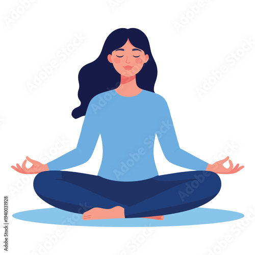 Relaxed Person Practicing Deep Breathing Exercises Calm Atmosphere Vector