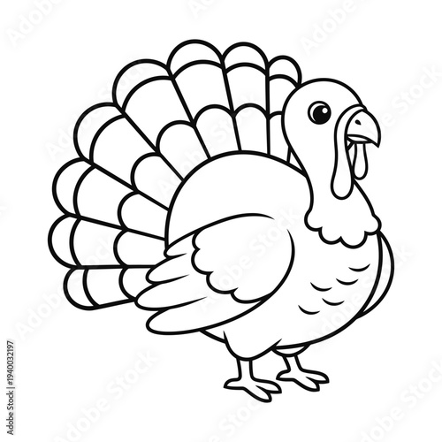 Cute cartoon turkey standing proudly with feathers fluffed