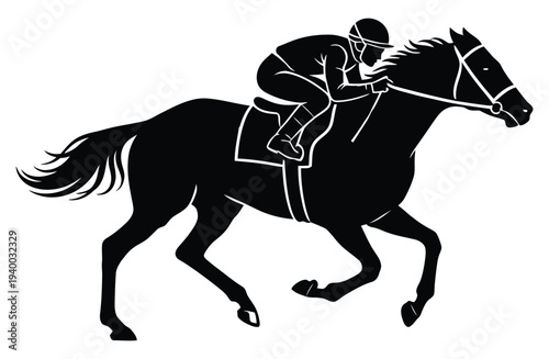 Dynamic horse racing silhouette with jockey in motion