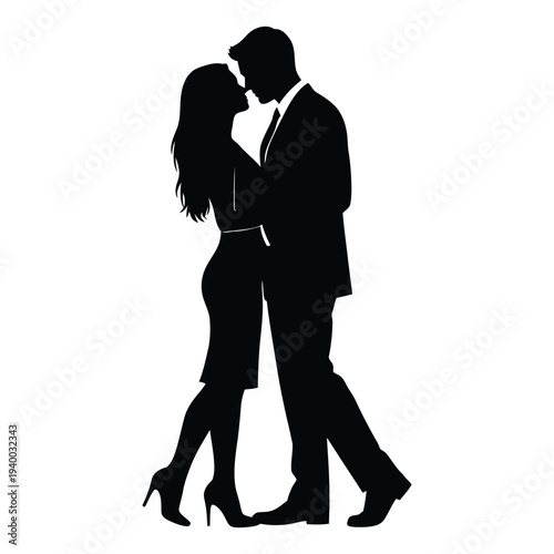 Romantic couple sharing intimate moment in elegant silhouette