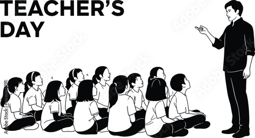 Teacher's day illustration with students and educator