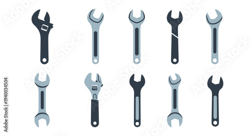 Collection of Wrenches and Spanners Isolated on White Background A Versatile Tool Set for Various Applications