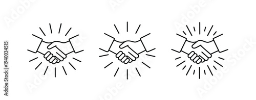 Minimalist line of three handshake with radiating lines