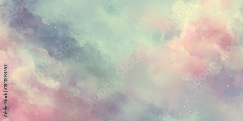 A soft pastel watercolor wash blends shades of pink blue and green creating an ethereal and dreamy background texture