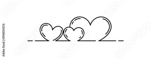 Minimalist line of three hearts in a row line three hearts
