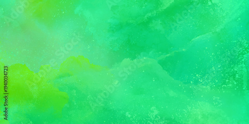 vibrant green watercolor background with soft ethereal clouds abstract background featuring layers of azure and cerulean blue watercolor paints.