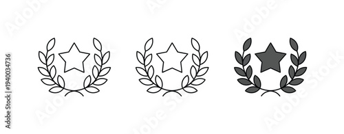 Minimalist line of three star medals with laurel wreaths