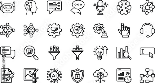 Set of 40 line icons vector for business, communication, analytics and marketing with outline symbols for web, app UI, presentation and infographic design