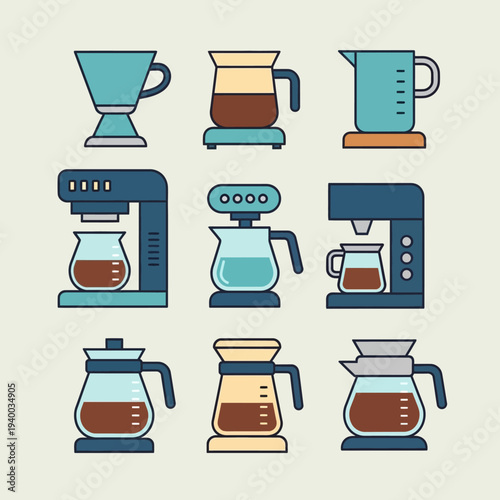 Collection of various coffee makers and brewing equipment.