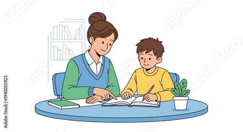 Dedicated tutor assisting student with homework illustration for educational resources