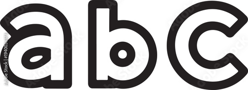 Bold black and white lowercase alphabet letters abc isolated on white