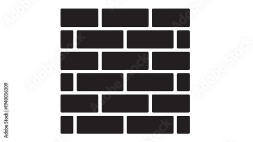 Bricks wall pattern with rounded edges in black silhouette, construction and architecture symbol for web.