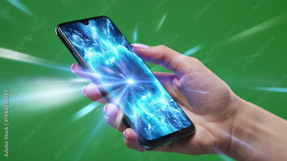 custom made wallpaper toronto digitalGreen Screen holding hand a mobile smartphone blue scene 3 with distortion, overlay, glitch, static noise, scan lines on black background, 4k animated video loop