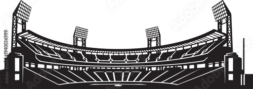 Stadium illustration with seating and lighting structures inside