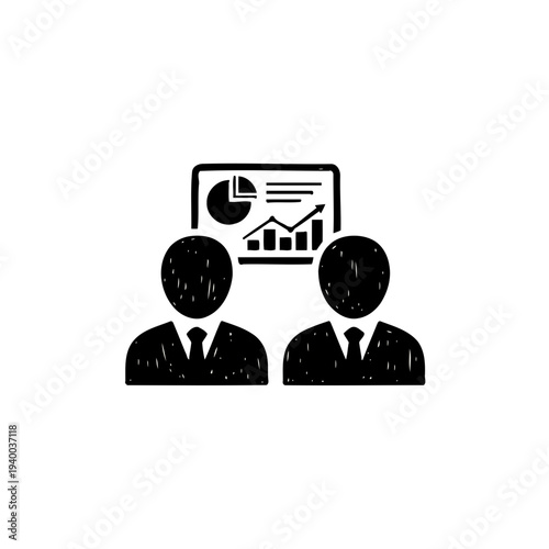 Two businesspeople discussing financial growth with chart display  