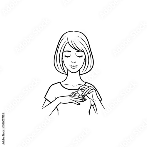 Woman applying skincare product while focusing on her hand  