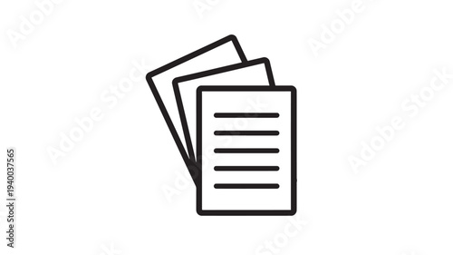 Documents stack icon with horizontal lines indicating text, clean black outline on white background.