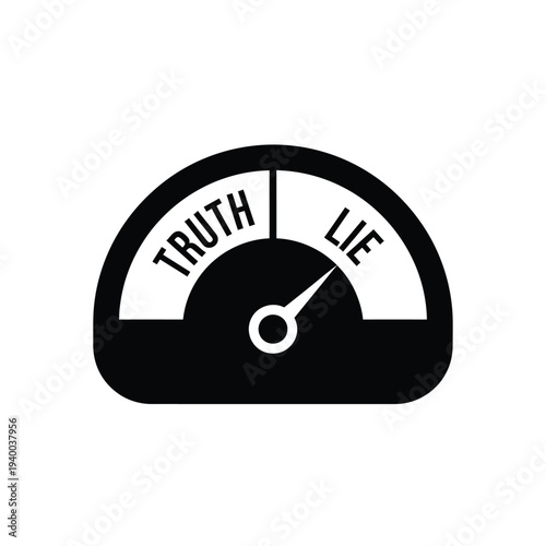 A stark black and white gauge displays the concepts of truth and lie with a needle pointing slightly towards truth high quality professional detailed modern elegant