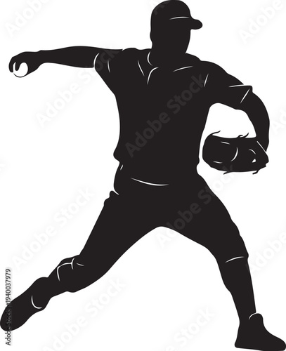 Baseball player pitching with dynamic motion and athletic stance